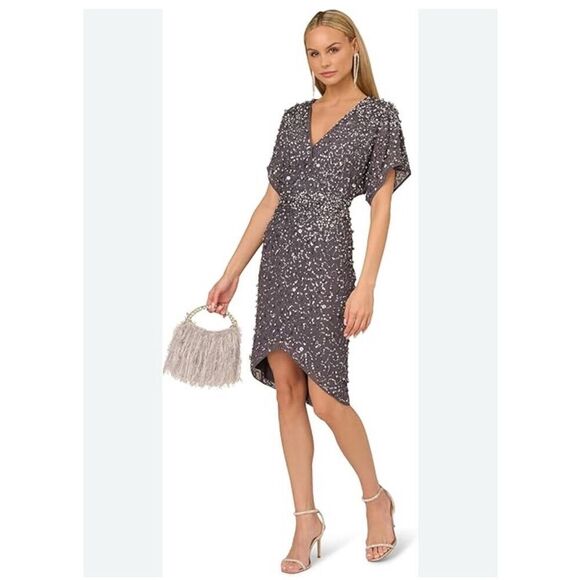 Adrianna Papell Women's Beaded Dolman Sleeve Dress Size 0 New NWT - Picture 1 of 16